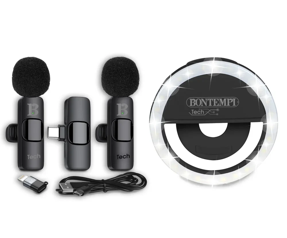 Bontempi 2 Wireless Lavalier Microphones with Selfie Ring Light - Image 3