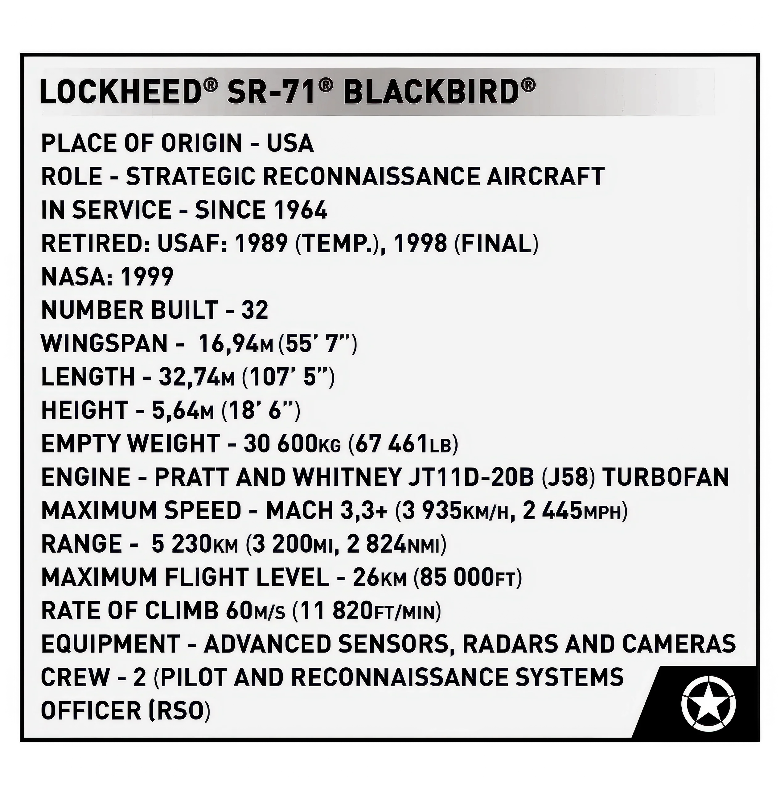 COBI Lockheed Sr-71 Blackbird Executive Model Kit - Image 14