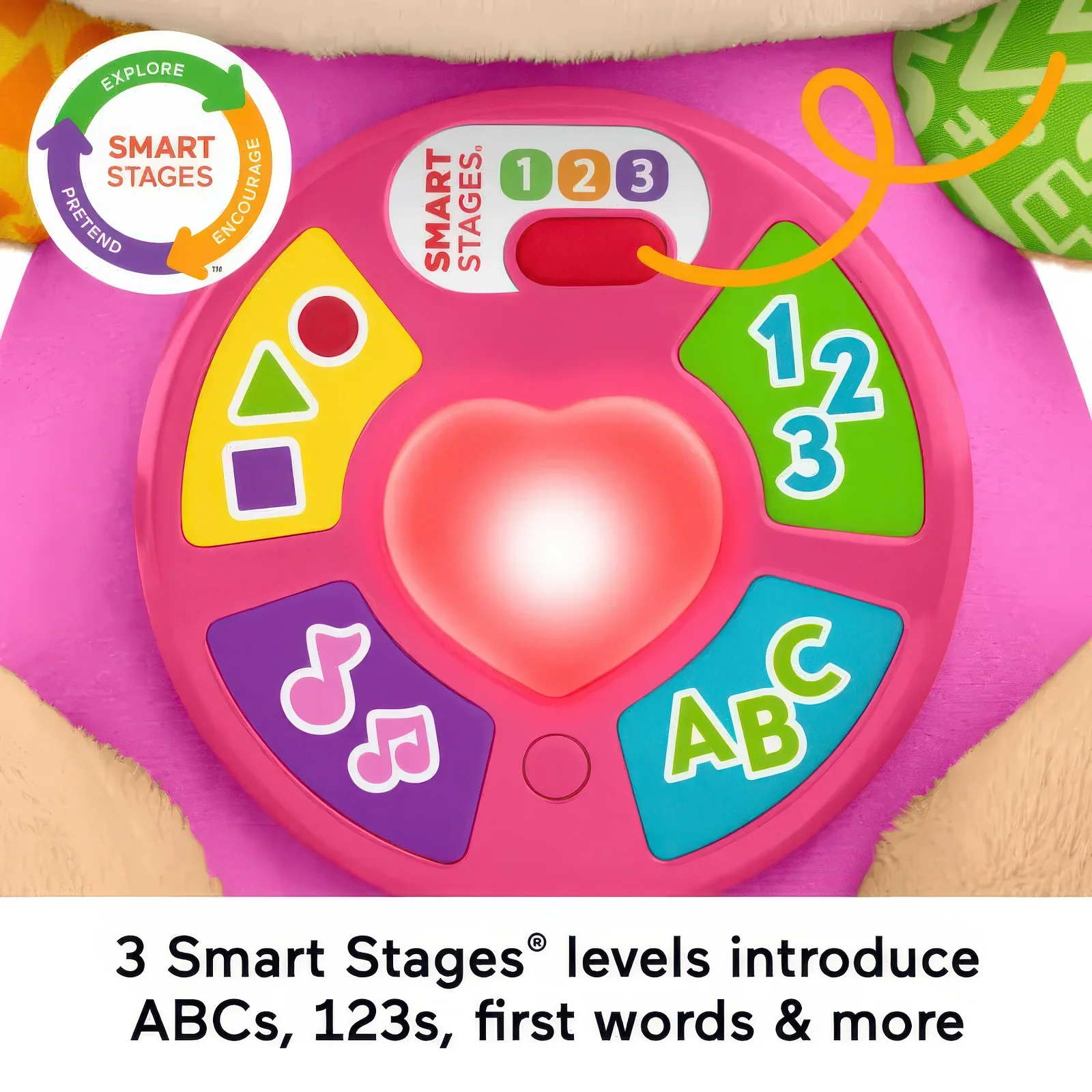 Fisher-Price Laugh & Learn Smart Stages Sis Pink Plush Musical Learning Toy - Image 3