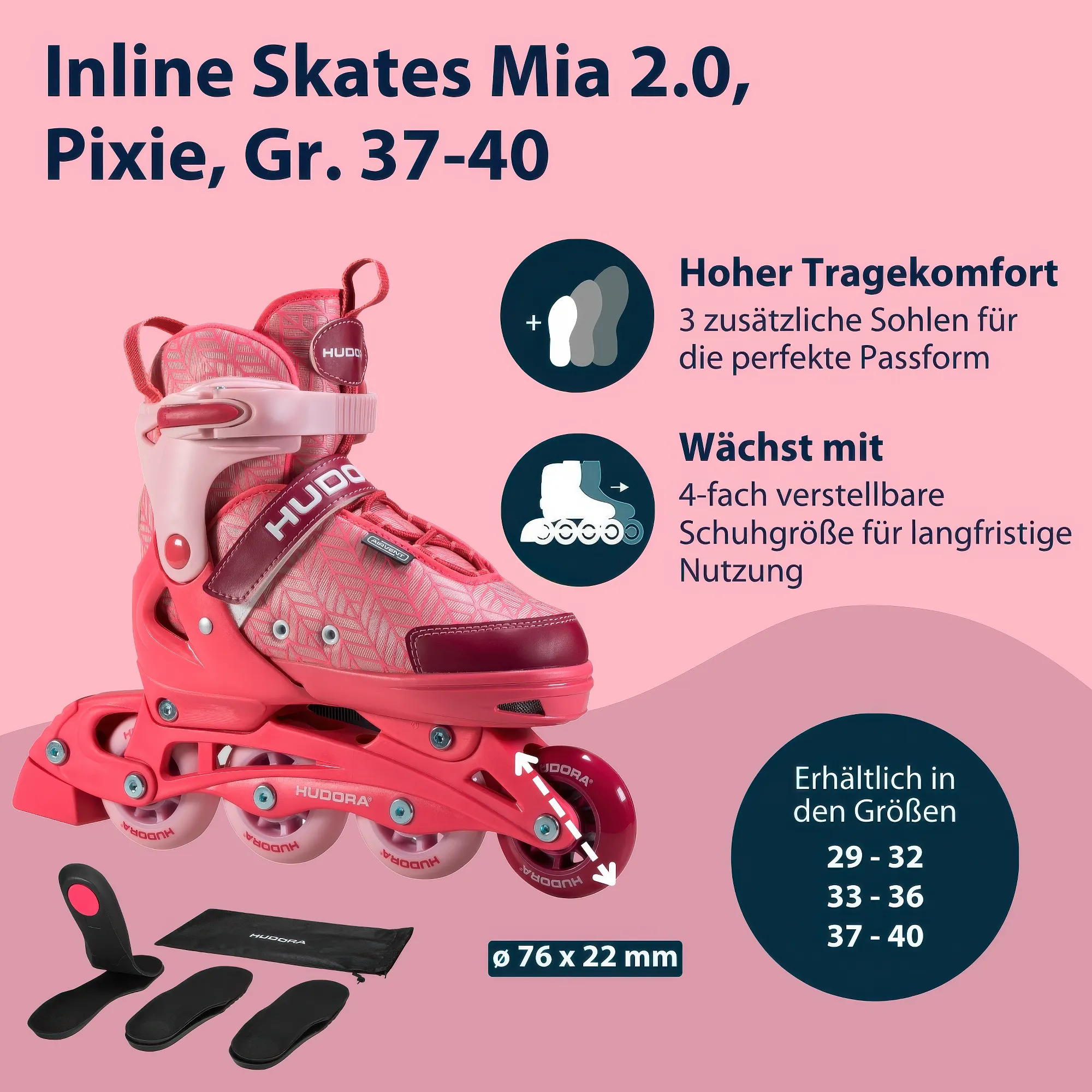 Hudora Inline Skates Mia 2.0 Pixie Size 37-40 - Image 4