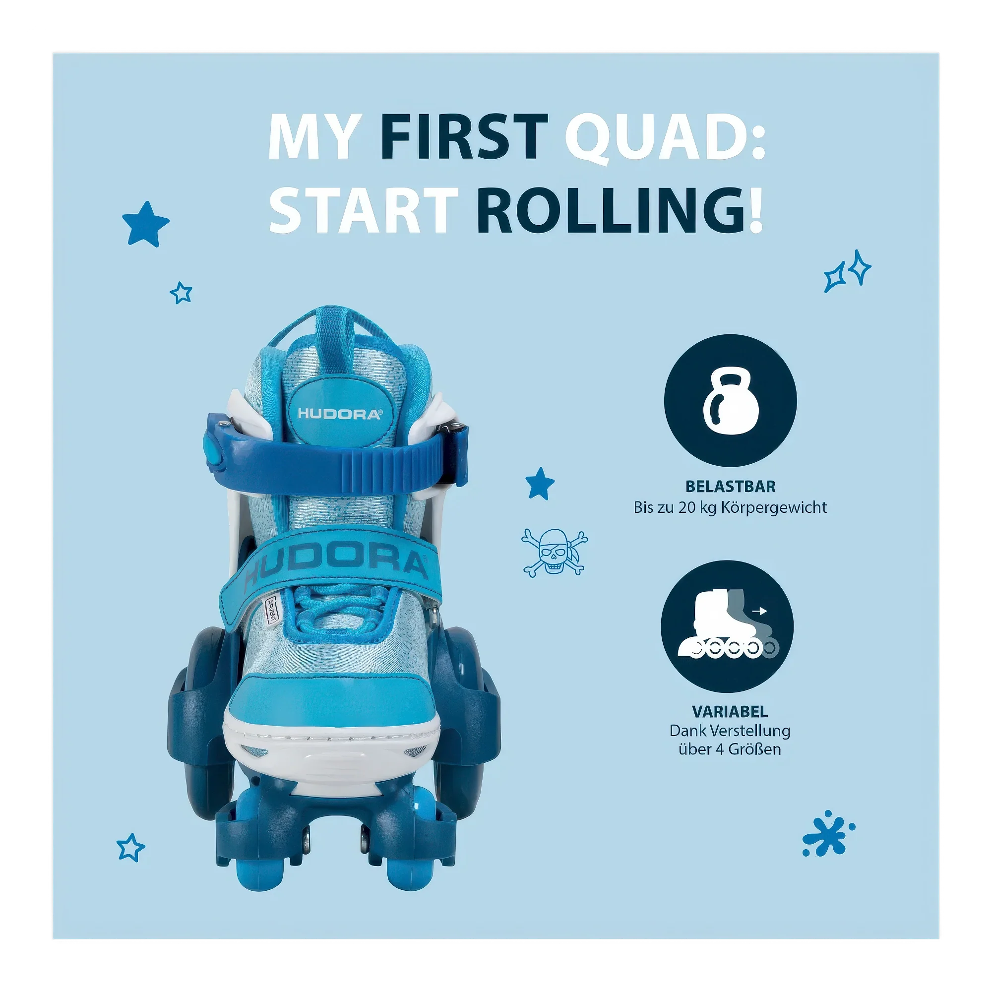 Hudora My First Quad Roller Skates, Cyan, Size 30-33 - Image 5