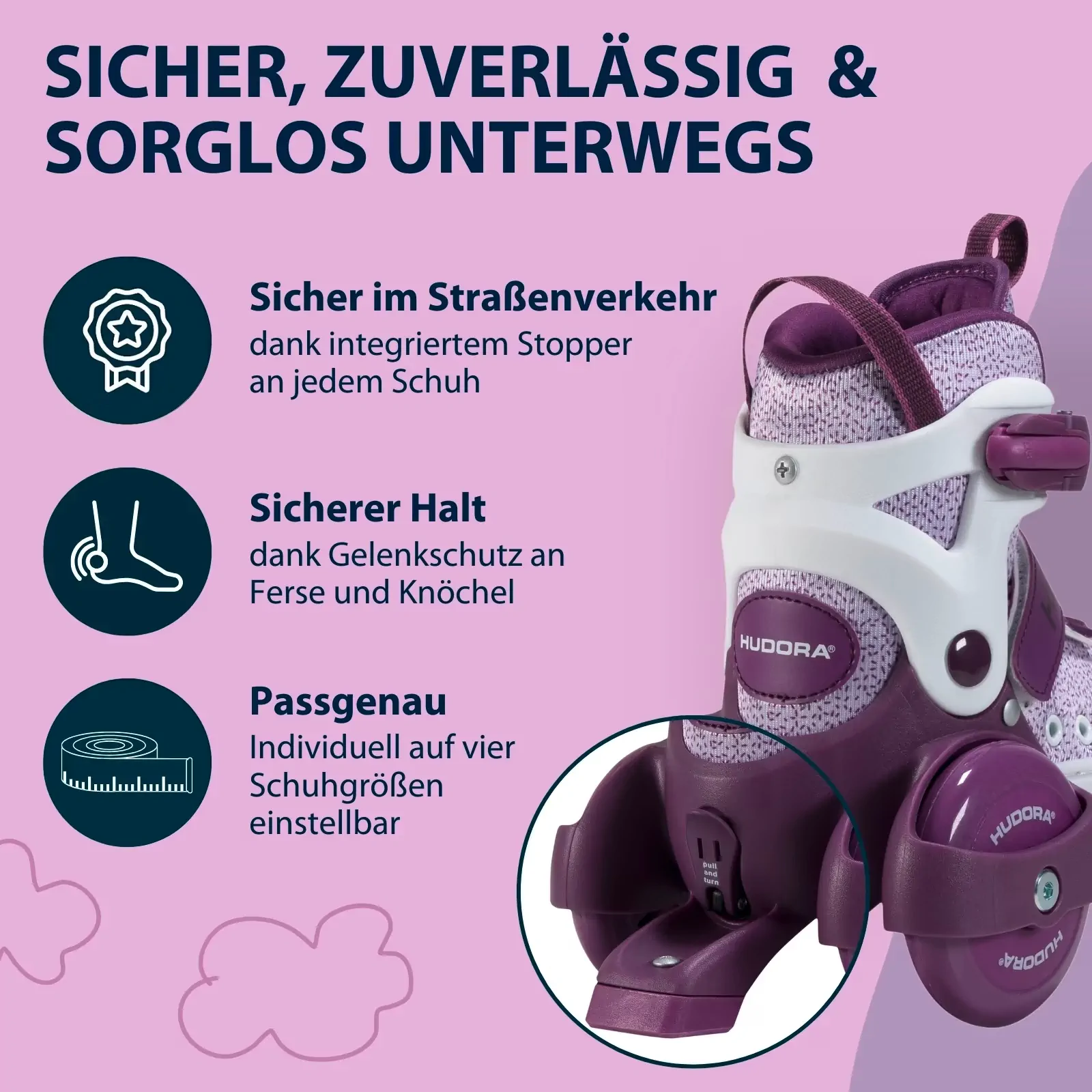 Hudora My First Quad Roller Skates, Lavender, Size 30-33 - Image 4