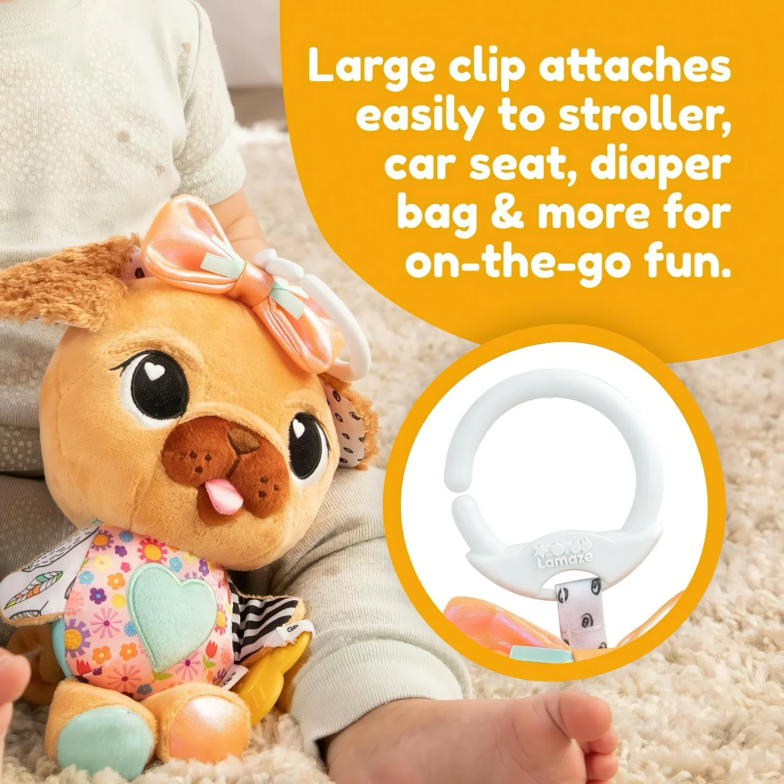 Lamaze Lovey The Pug - Clip and Go Baby Pram Toy - Image 3