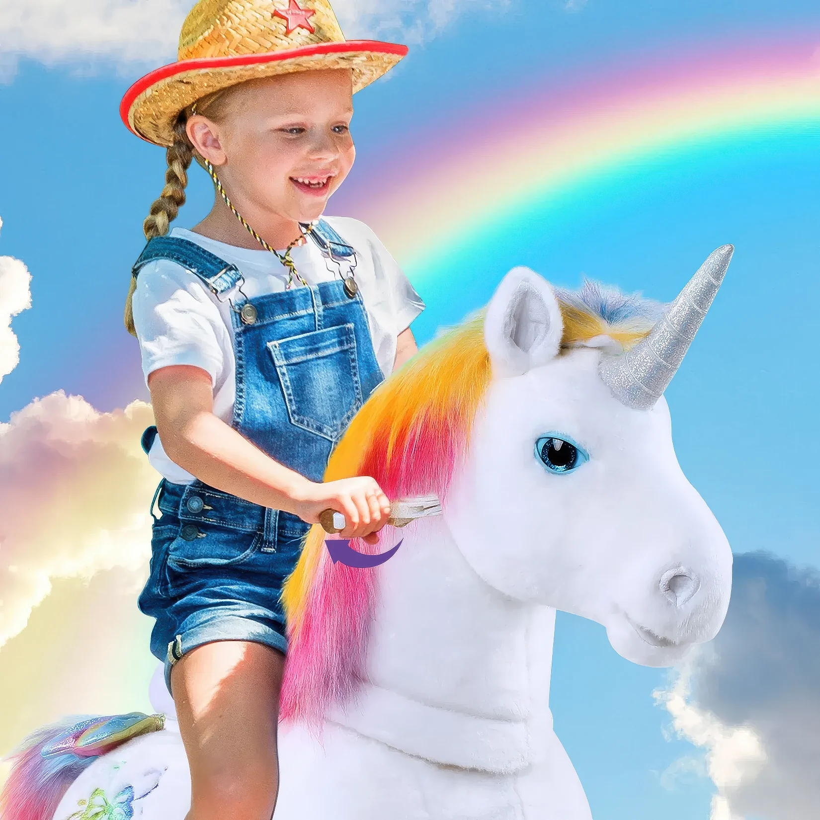 Ponycycle Walking Ride-on Premium Model X - Rainbow Unicorn - Image 3