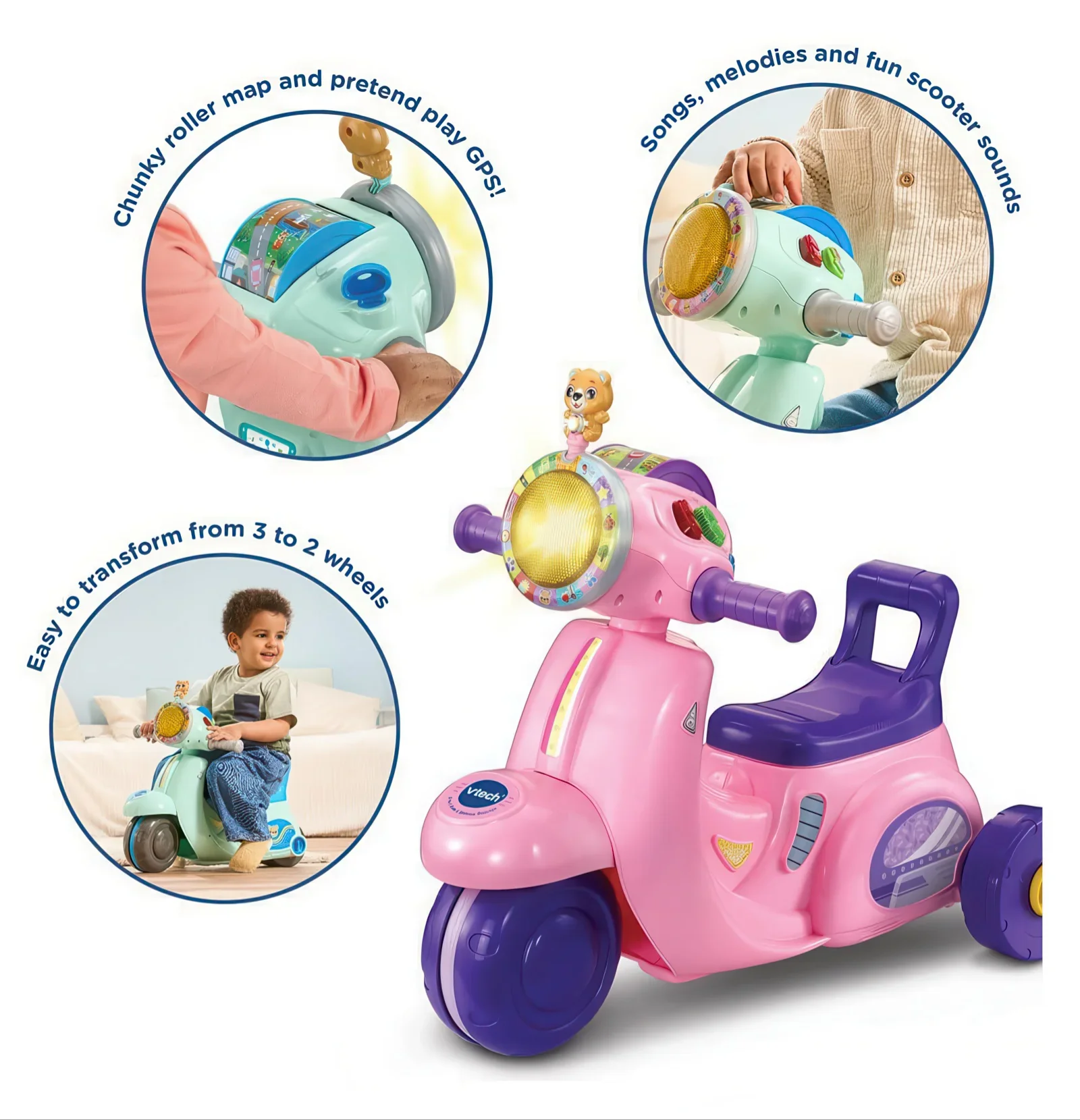 Vtech Baby 2-in-1 Ride & Balance Scooter, Pink - Image 3